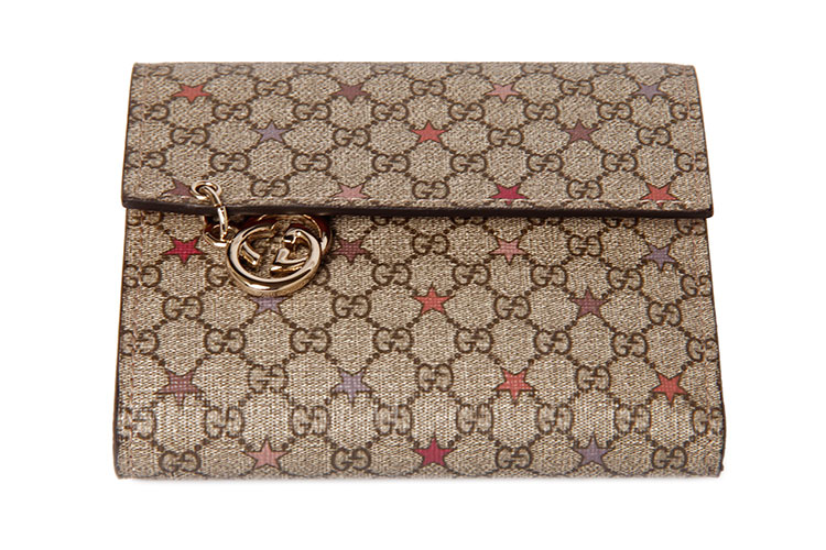 gucci(古驰) 卡其色logo/星星图案pvc短款按扣钱夹