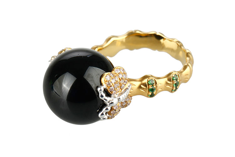 C-JEWELRY\/熙珠宝 蝶蕴 黑碧玺 纯手工打造 细金工艺 花蕴含珠 彩蝶环绕【正品 价格 图片】寺库