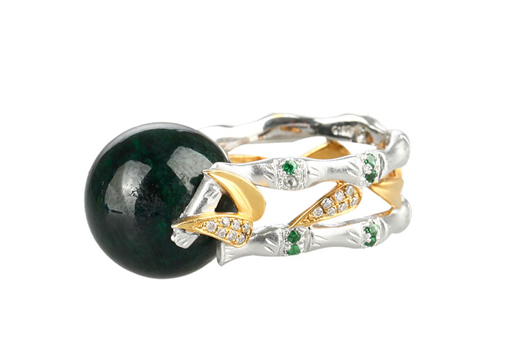 C-JEWELRY\/熙珠宝 节节高升 墨翠戒指 纯手工打造 花镀工艺 辟邪之宝物【正品 价格 图片】寺库