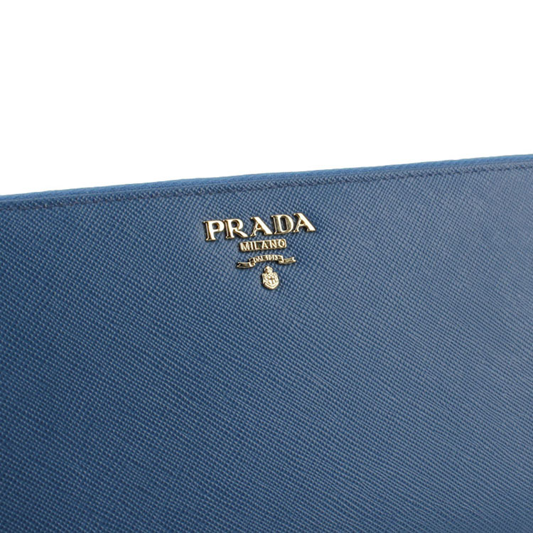 prada/普拉达中性压纹牛皮蓝色拉链长夹 1m1346