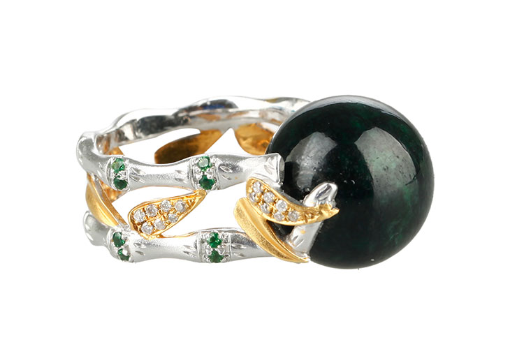 C-JEWELRY\/熙珠宝 节节高升 墨翠戒指 纯手工打造 花镀工艺 辟邪之宝物【正品 价格 图片】寺库
