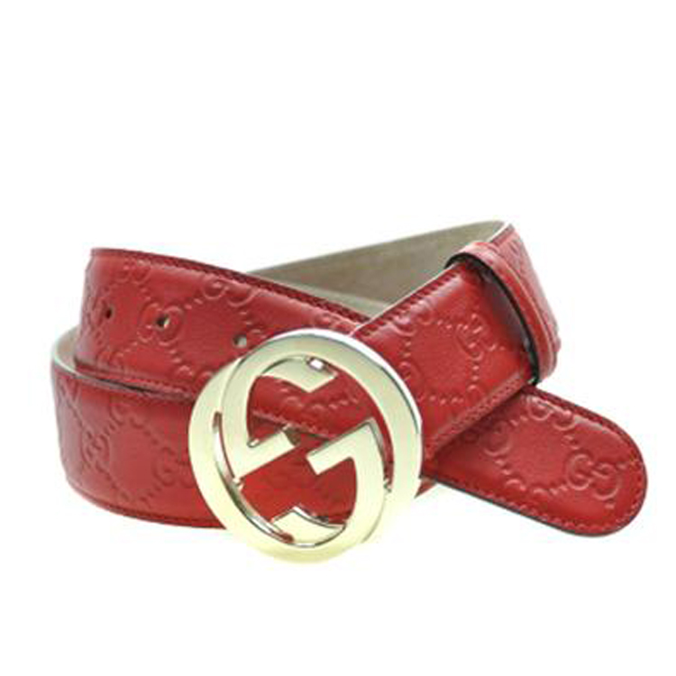 <em>GUCCI</em> <em>古驰</em> 红色压花真皮双G平滑扣<em>女士腰带</em>