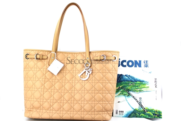 Dior 迪奥Panarea米色帆布经典菱格纹女士购物