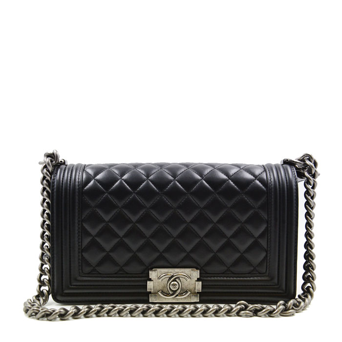 chanel/香奈儿 黑色经典款女士羊皮le boy 单肩包 中号