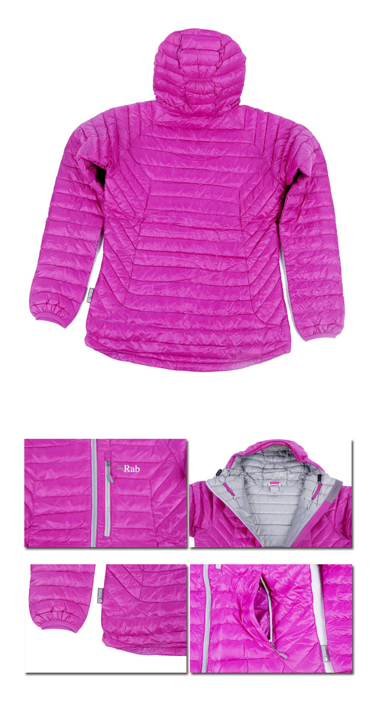 rab microlight alpine jacket 女款 750蓬鹅绒 带帽羽绒服 粉色 色彩