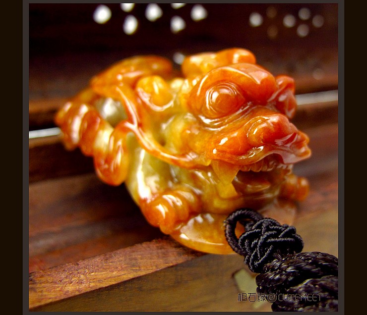 cute meet/相石缘 叼财送主 收藏级天然缅甸a货红翡翠大貔貅吊坠挂件