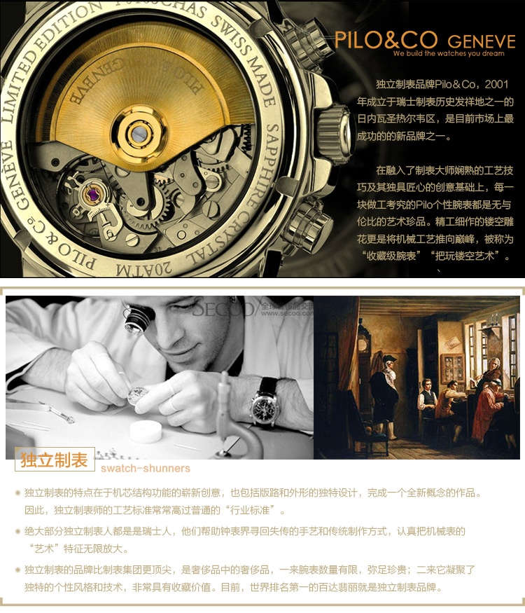 pilo&co普罗时尚潮流女士皮带手表 透明自动机械腕表 p055xhas