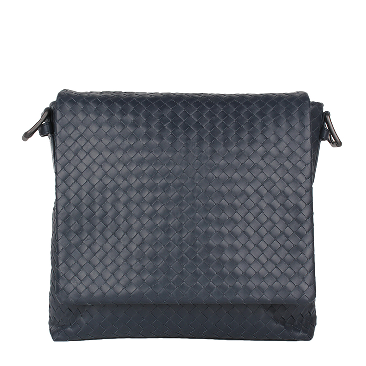 bottega veneta/葆蝶家bv蓝黑色编织牛皮单肩包 163971