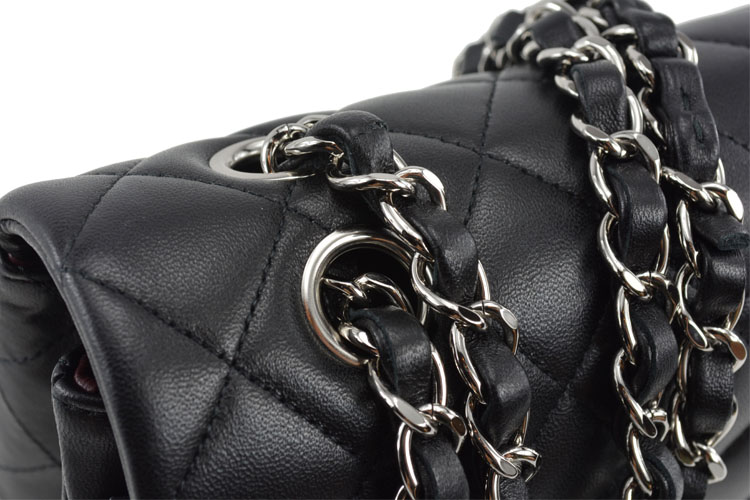 chanel(香奈儿)黑色菱格牛皮cf中号单肩包女包18793935