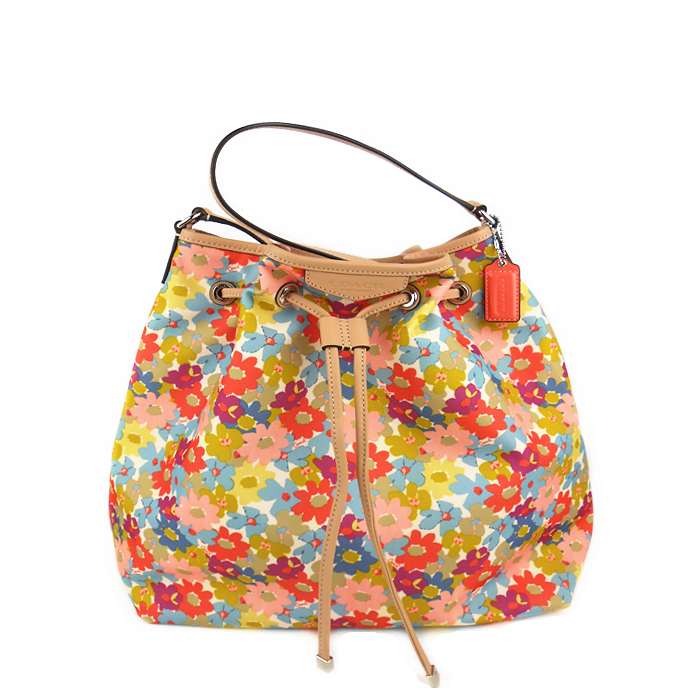 coach/蔻驰 女士新品印花抽绳帆布/配皮手提单肩包斜挎水桶包 28922