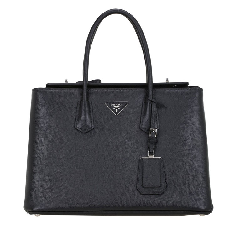 prada 普拉达 shopping 黑色 压纹牛皮 女款 锁扣手拎单肩包 bn2748
