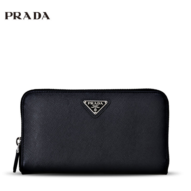 prada 普拉达 黑色 压纹牛皮 女款 经典长款拉链钱夹钱包 1m0506