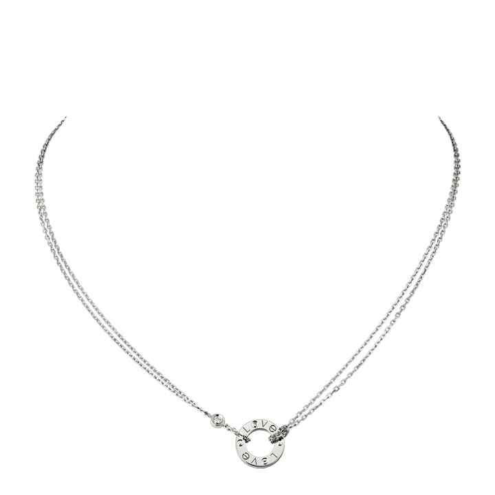 cartier/卡地亚 18k白金镶钻love单环双链项链挂坠 b7219400