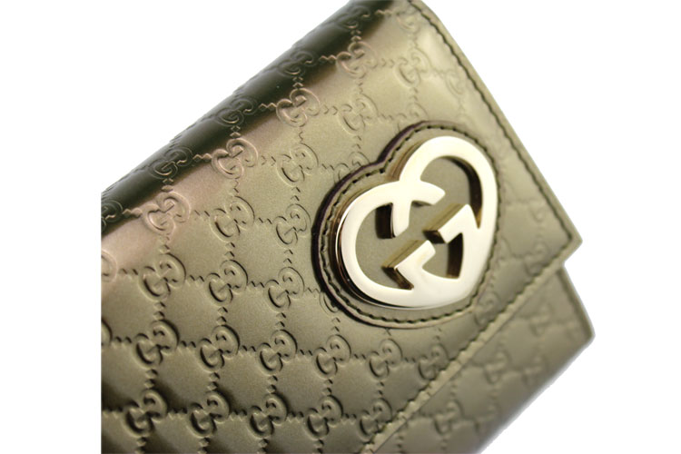 gucci/古驰 女士橄榄色漆皮按扣钱包