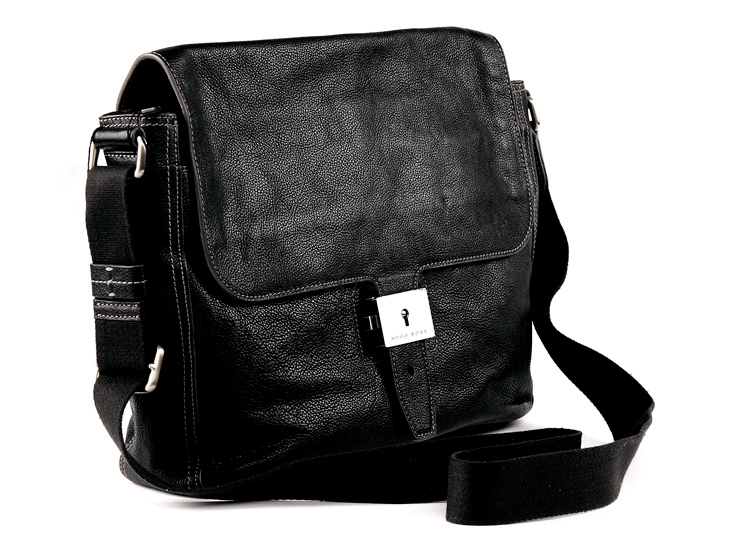 boss/波士 男士牛皮黑色皮斜挎包 2778-001