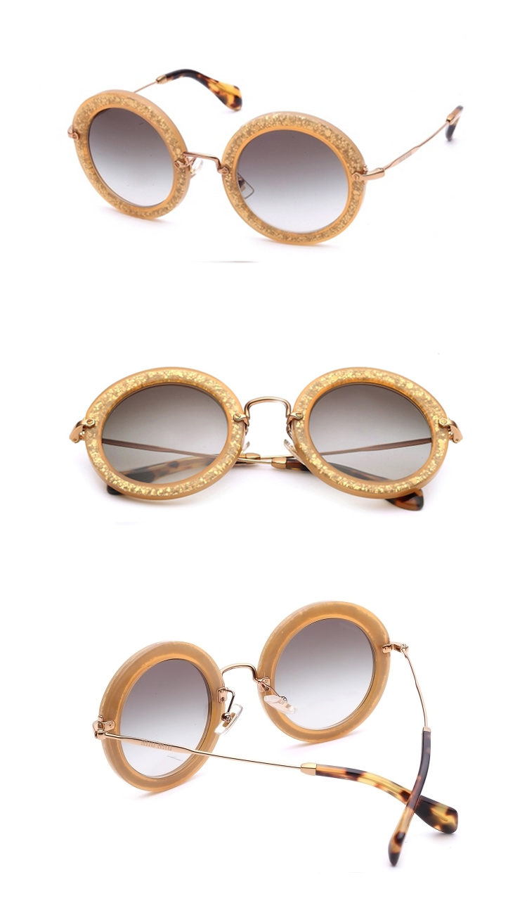 miumiu缪缪太阳镜 女式墨镜 smu13n复古圆框闪片太阳眼镜 tkd-0a7黄色