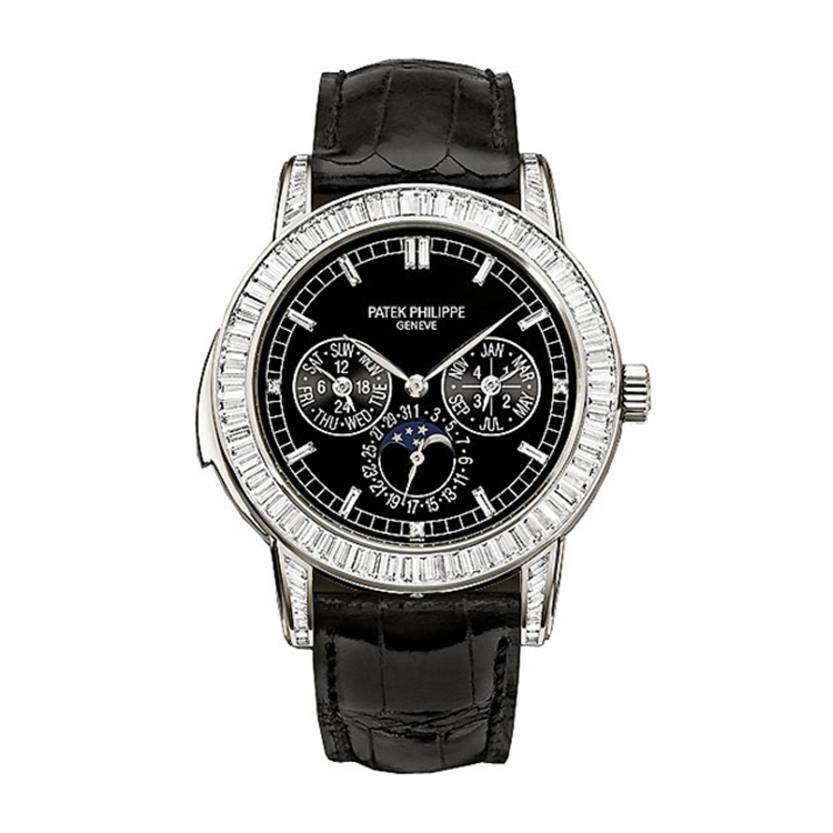 百达翡丽超级复杂计时系列5073p采用铂金材质打造同时镶有顶级方形威