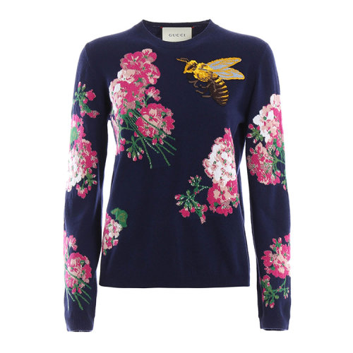 gucci/古驰 女士蜜蜂花朵刺绣羊毛混纺针织衫 sp