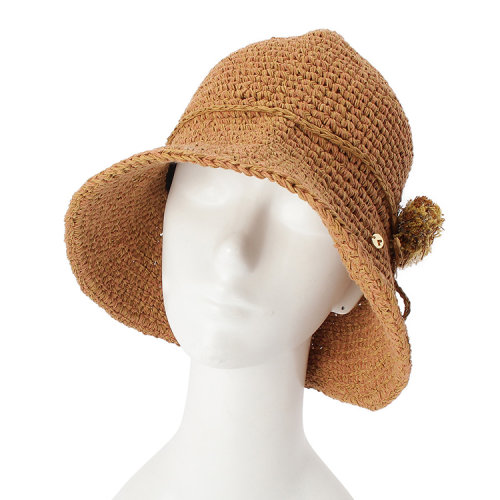 the emporium 2016ss女士绒球植物纤维编织帽56528017