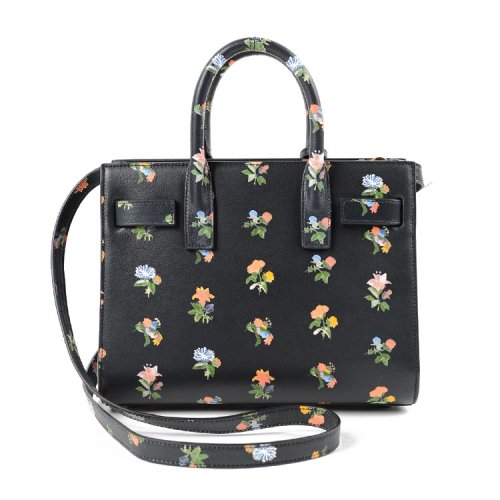 yves saint laurent/圣罗兰 女士logo装饰花朵印花真皮手提包 sp