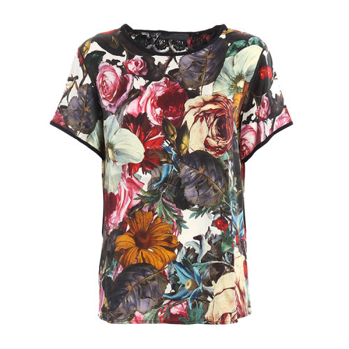 philipp plein/菲利普·普兰 女士 真丝混纺 花朵印染 短袖t恤 sp