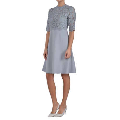 valentino/华伦天奴 女士蕾丝镂空图案收腰设计羊羔毛真丝混纺连衣裙