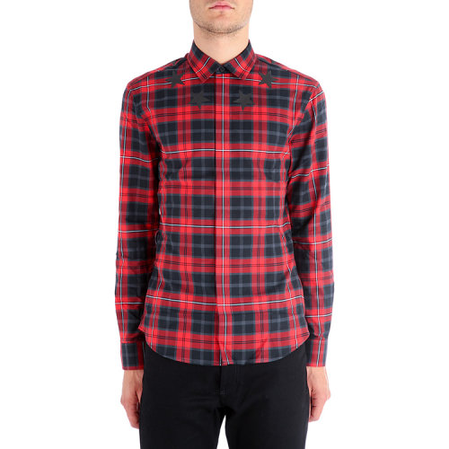 givenchy/纪梵希男士修身格子衬衫gb 40 红色