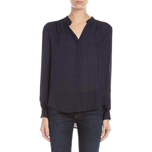 lagence 真丝透明薄纱立领长袖女士衬衫tlae4490_midnt_s