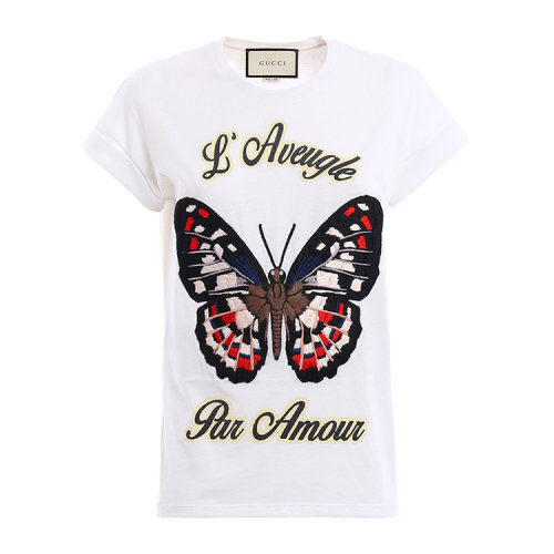 gucci/古驰 女士纯棉字母与蝴蝶图案印花短袖t恤 sp