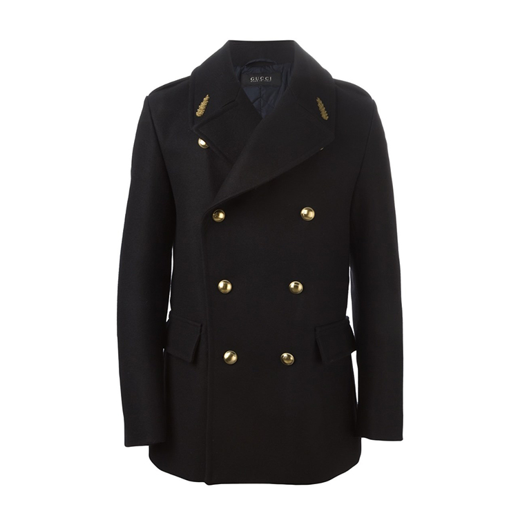 gucci/古驰男士修身双排扣翻领羊毛大衣al 54 黑色