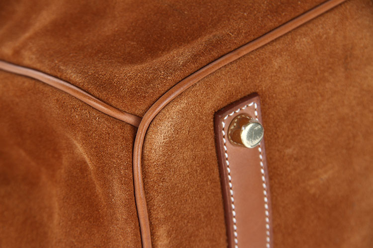 hermes(爱马仕) 棕色皮质翻毛皮手提包