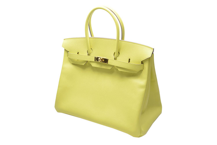 hermes /爱马仕 荧光黄色牛皮手提包