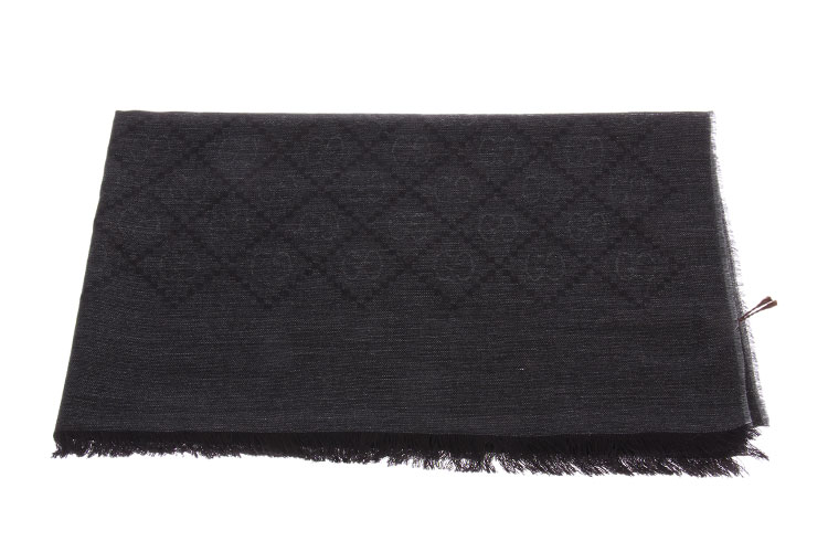 gucci古驰深烟灰色logo羊毛丝围巾