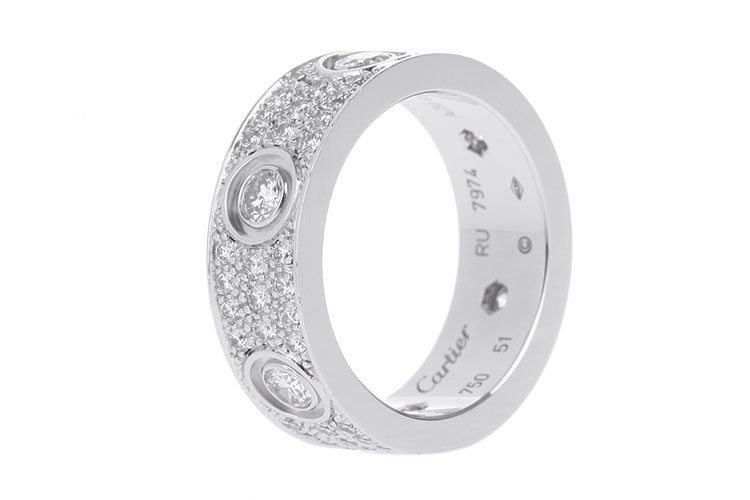 cartier(卡地亚) 18k白金六钻镶碎钻戒指 51