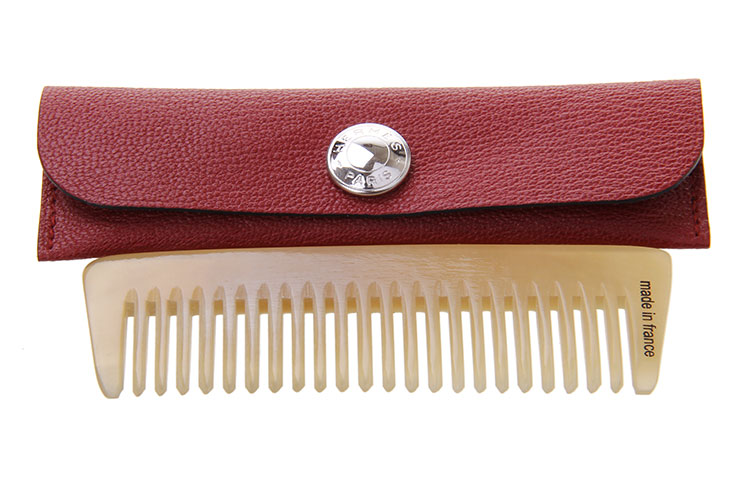 hermes(爱马仕)深红色皮套牛角发梳