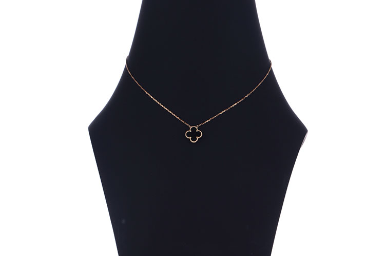 vancleefarpels梵克雅宝黑色珐琅四叶草吊坠18k玫瑰金项链