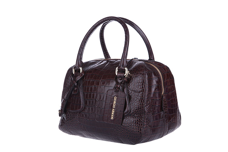 giorgio armani 乔治·阿玛尼 深咖色 牛皮鳄鱼轧纹 筒形 女士手提包