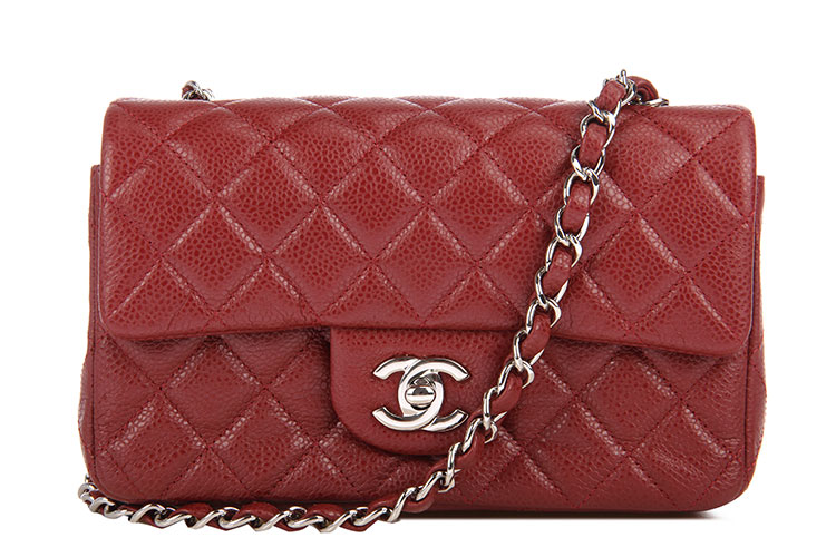 chanel(香奈儿) 砖红色皮质银链斜挎包