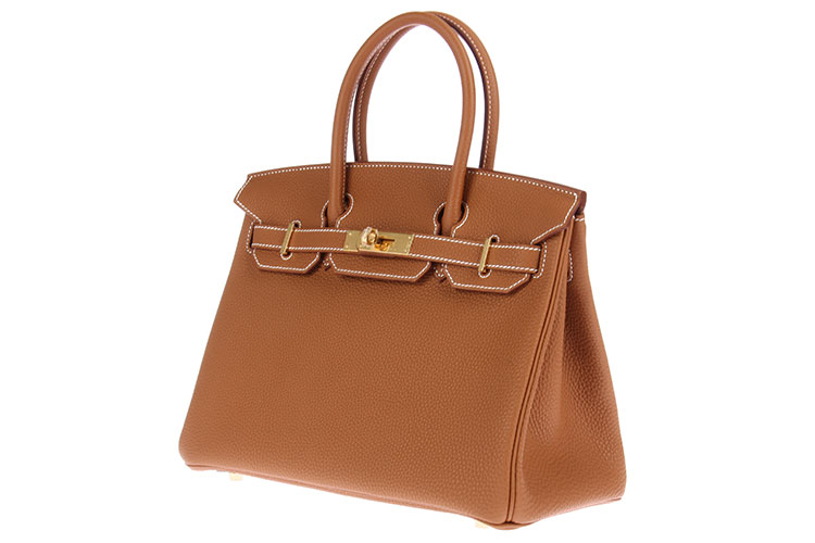 hermes(爱马仕) 金色皮质金扣手提包birkin30