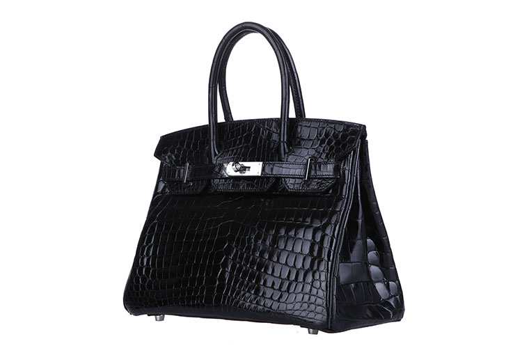 hermes(愛馬仕) 黑色亮面鱷魚兩點皮手提包birkin30】價格,圖片,正品