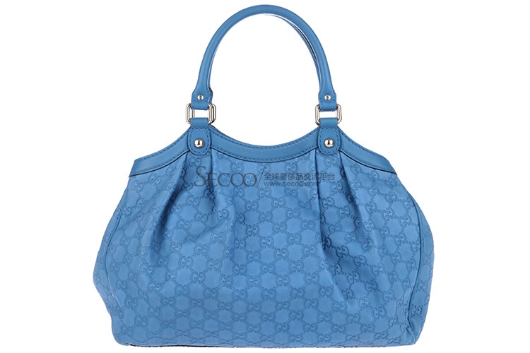 gucci(古驰) #蓝色皮质压花手提包