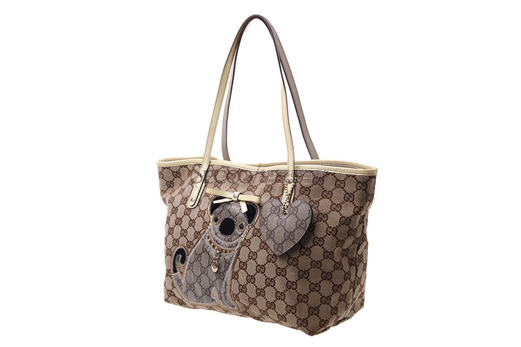 gucci(古驰) 卡其色帆布小狗图案手提包