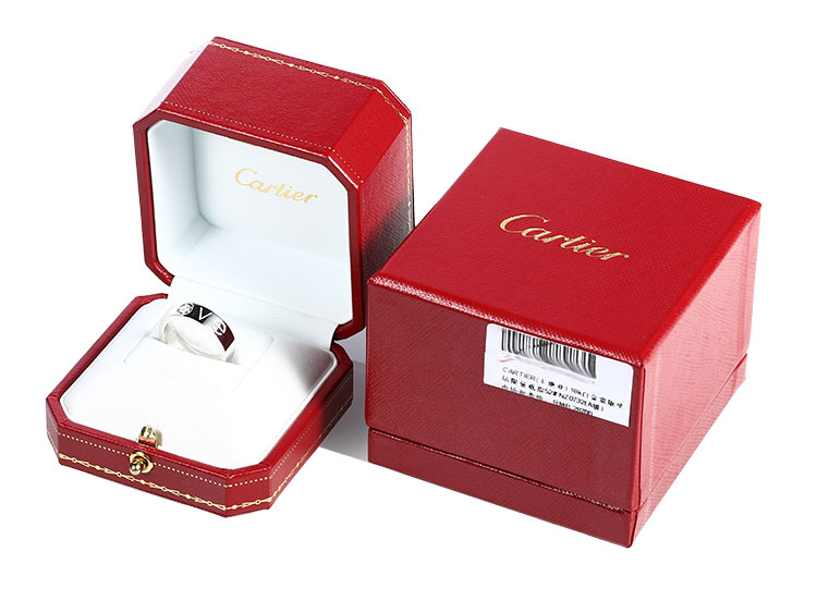 cartier(卡地亚) 18k白金宽版单钻限量戒指52