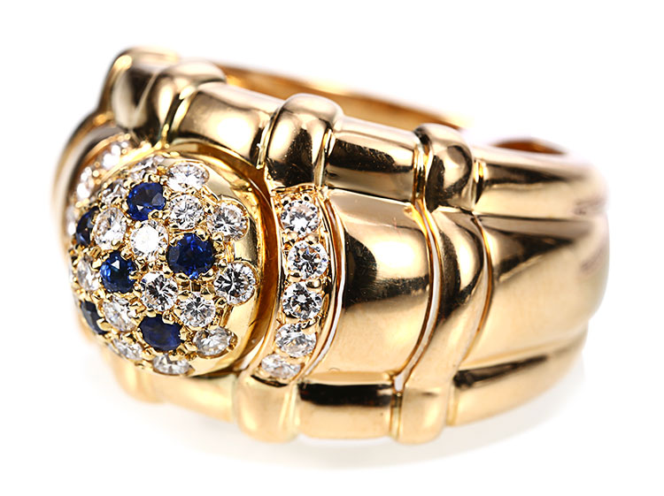 piaget(伯爵) 18k黄金镶钻蓝宝戒指56