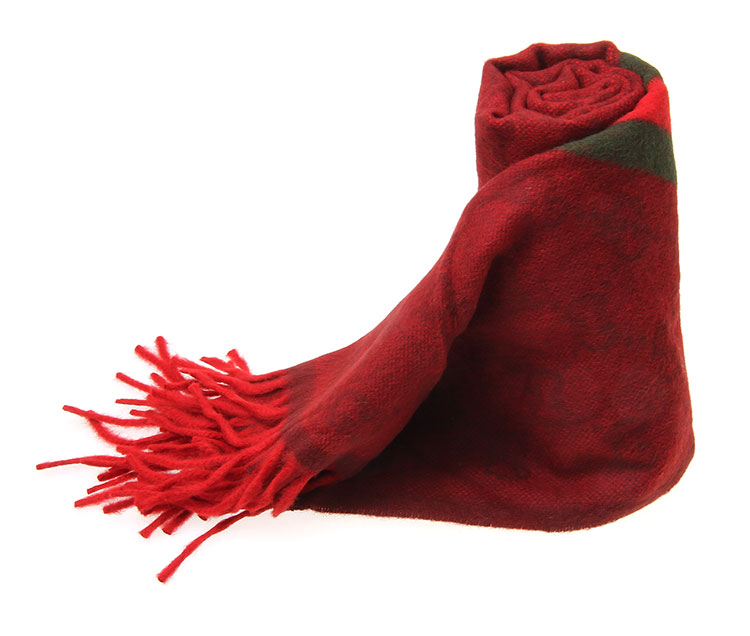 gucci古驰红色logo红绿条纹羊毛围巾