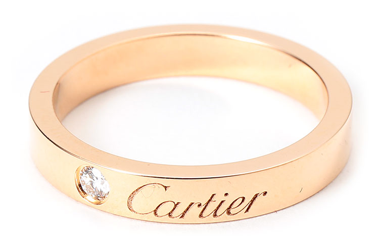 戒指/指環】cartier(卡地亞) 18k玫瑰金刻字版單鑽戒指49#【正品 價格