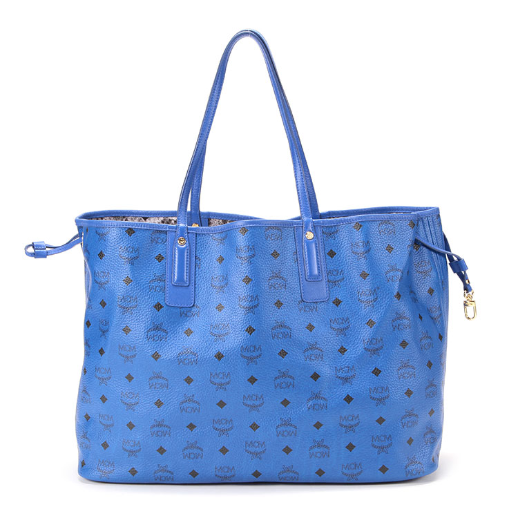 mcm(mcm) 蓝色/斑马纹皮质帆布双面大号单肩包