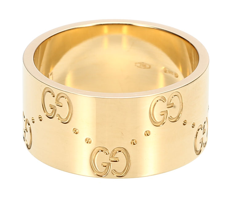 gucci古驰18k黄金宽版logo纹饰戒指12