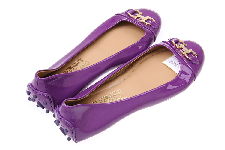 ferragamo(菲拉格慕) 紫色漆皮金扣平底鞋 40