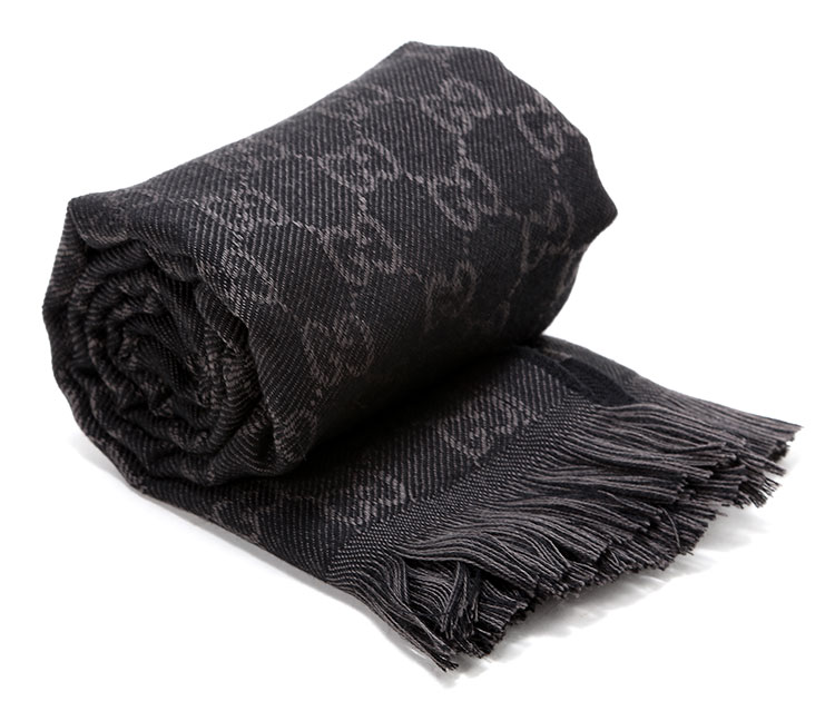 gucci(古驰) #黑色经典双g图案男士羊毛围巾